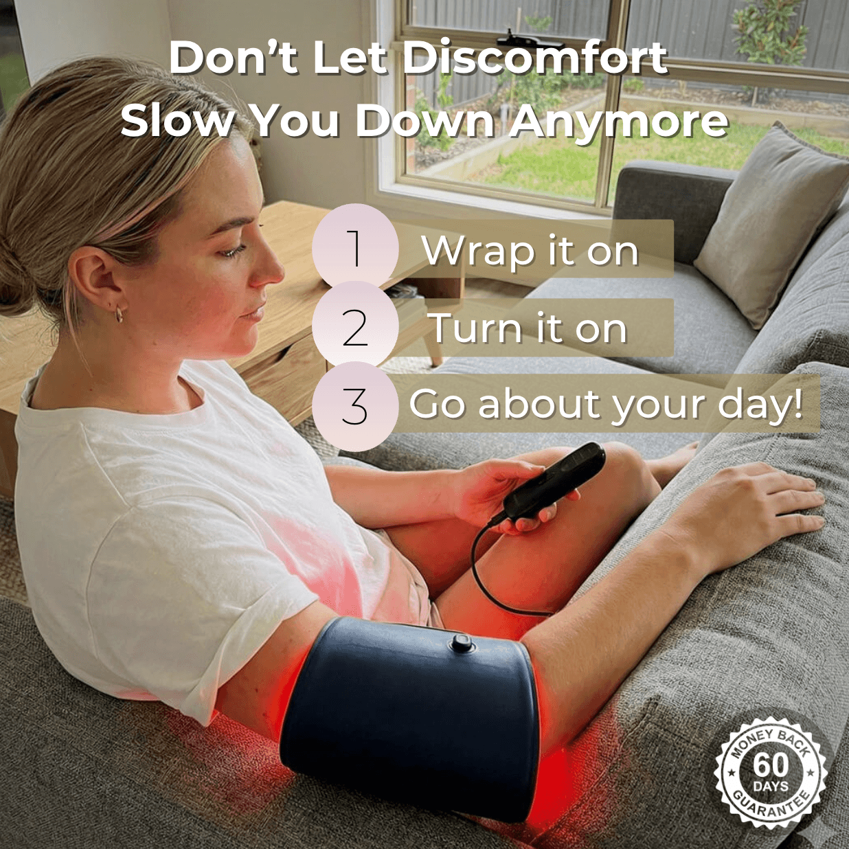 LumiVive RED Light Therapy Band used on knee for muscle recovery